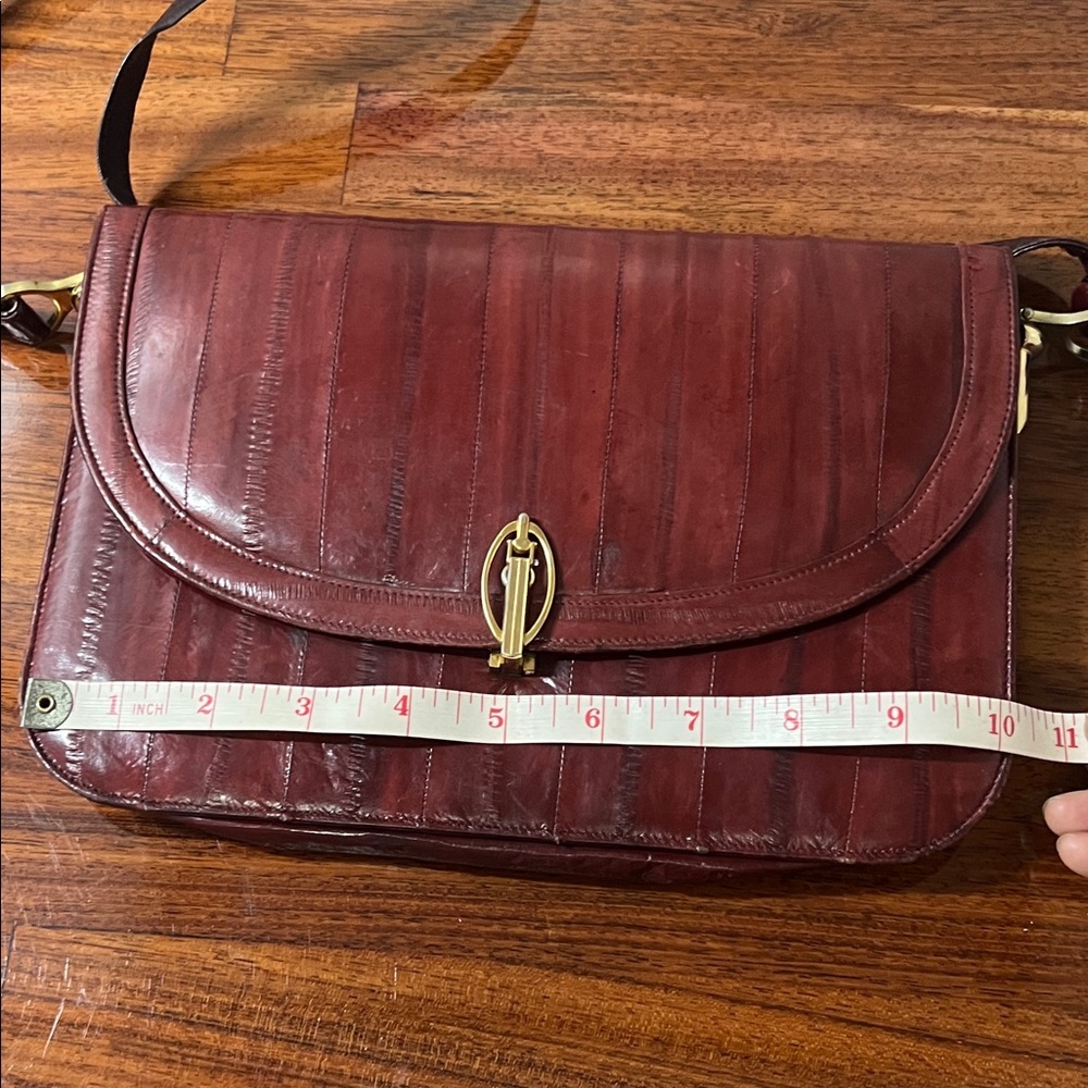 Vintage Burgundy Leather Crossbody Bag with Gold Toggle